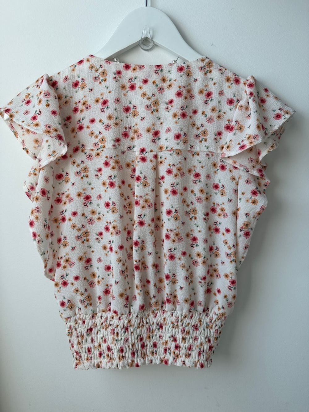 Crop Top Cream Floral Ruffle Drawstring - Picture 3 of 3